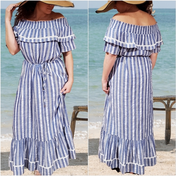 Ebby & I Dresses & Skirts - Ebby and I Linen Lux Off Shoulder Maxi Dress M/10